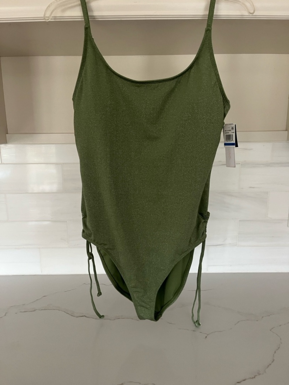 Salt + Cove Lurex Shimmer Green One-Piece Swimsuit with Side Drawstrings XL - Picture 2 of 9